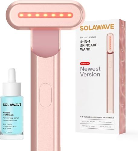 Solawave 4-in-1 Radiant Renewal Red Light Therapy Wand Renew Complex Activation Serum Beauty Device for Face Neck Serum Boosts Anti-Aging Effects, Reduces Wrinkles, Dark Circles Puffiness