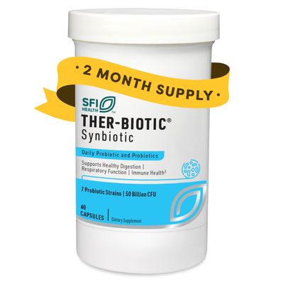 Klaire Labs SFI Health Ther-Biotic Synbiotic Prebiotics Probiotics for Women Men - Daily Probiotic with Low FODMAP Prebiotic - Gut, Immune, Respiratory Digestive Health Support (60 Capsules)