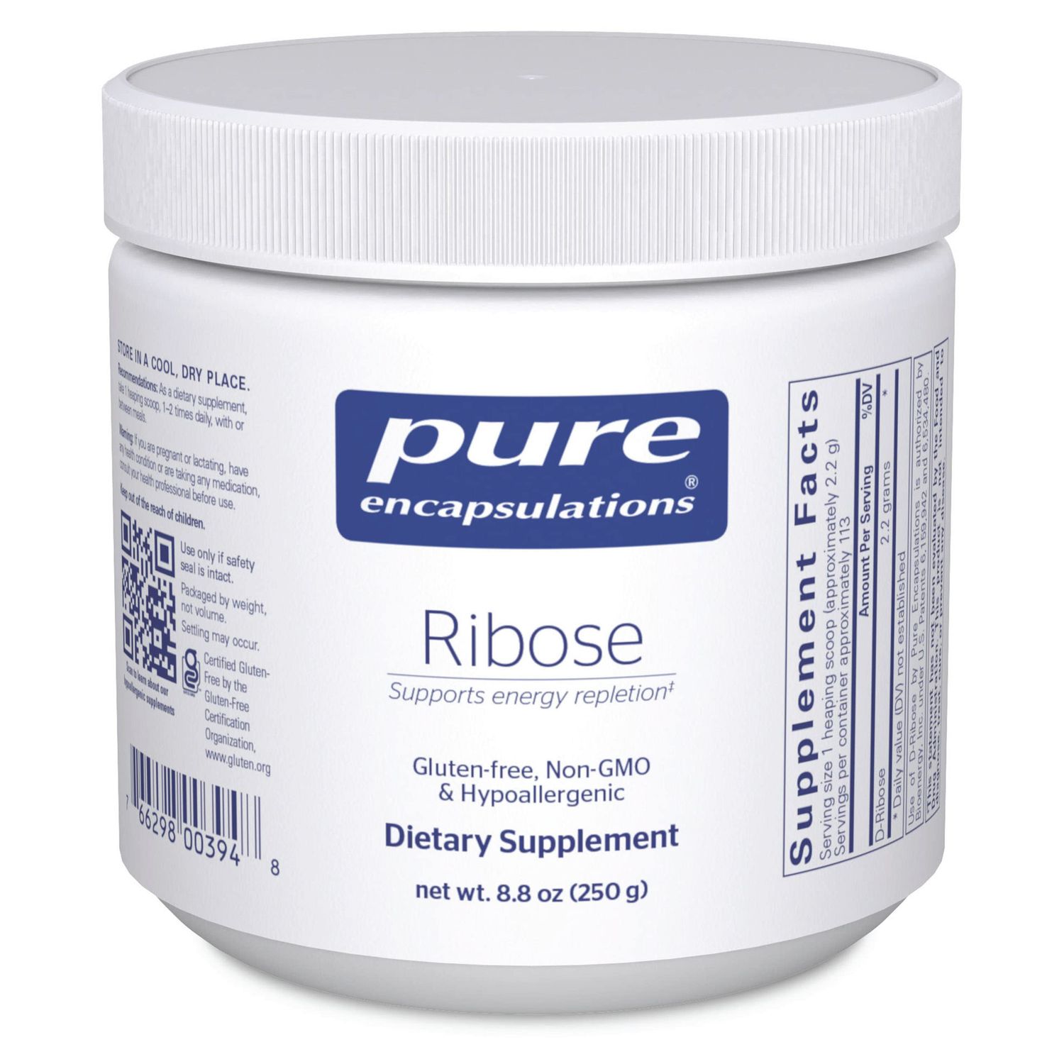 Pure Encapsulations Ribose Hypoallergenic Supplement with Rapid Energy Repletion for Intense Exercise 8.8 Ounces