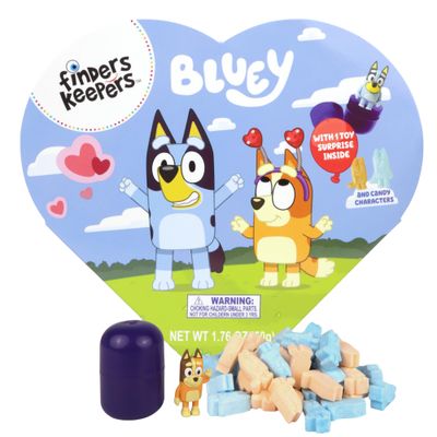Bluey Finders Keepers Valentines Box, Individually Wrapped Hard Candies and Collectible Figurine, 1.76 Ounces