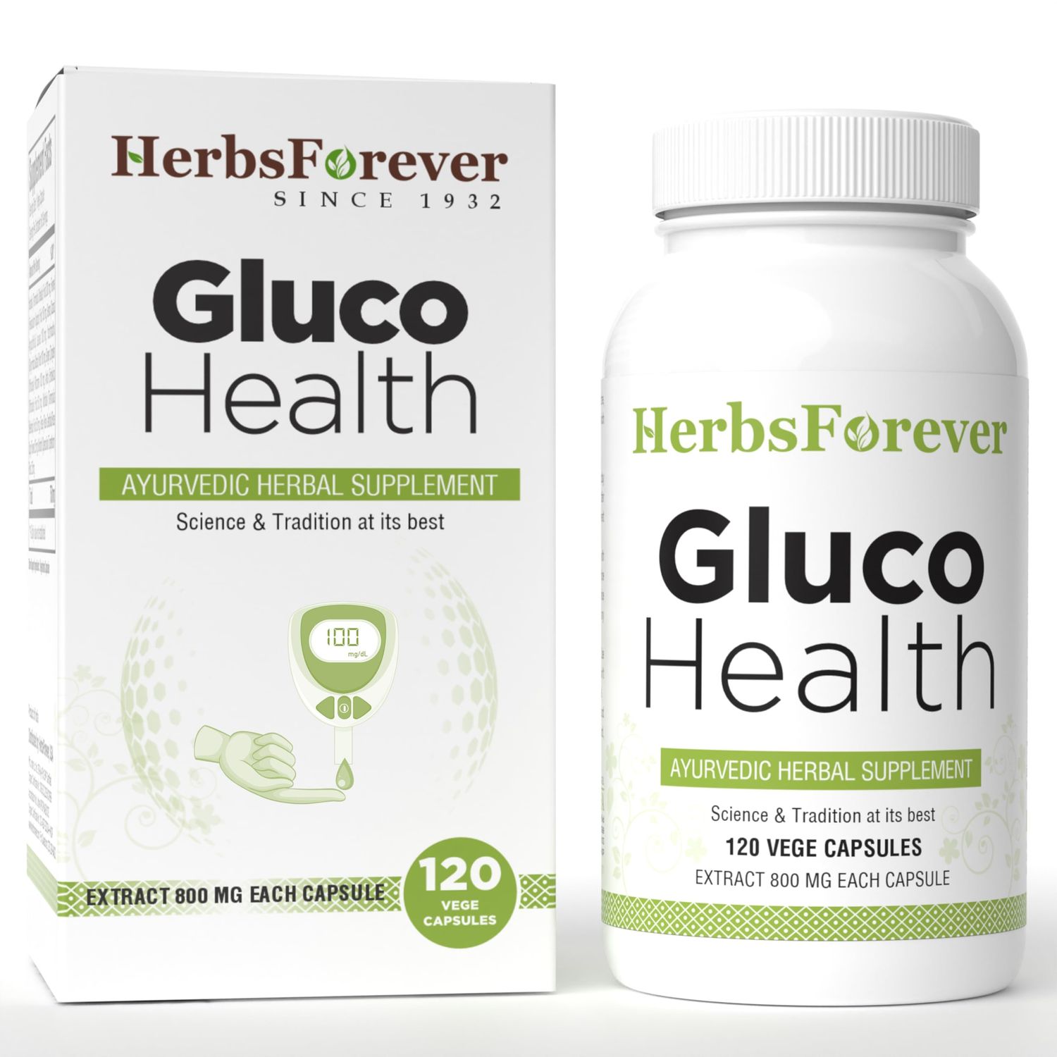 Herbsforever Gluco Health (Ayurvedic Herbal Formulation) Supplement with Natural Ingredients Supports Energy, Metabolism Overall Wellness - 120 Veg Capsules