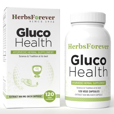 Herbsforever Gluco Health (Ayurvedic Herbal Formulation) Supplement with Natural Ingredients Supports Energy, Metabolism Overall Wellness - 120 Veg Capsules