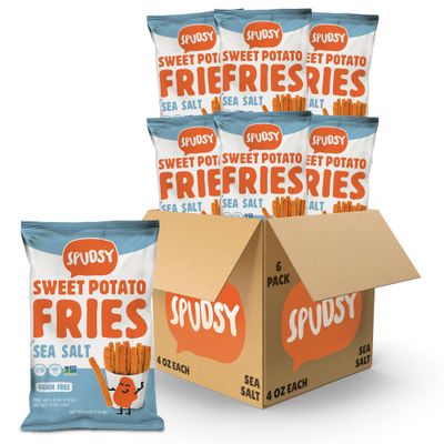 Spudsy Sea Salt Sweet Potato Fries Vegan, Gluten Free Veggie Straws Plant-Based, Allergen-free, Non-GMO, Kosher, Superfood Snack 6 Pack, 4 oz Bags