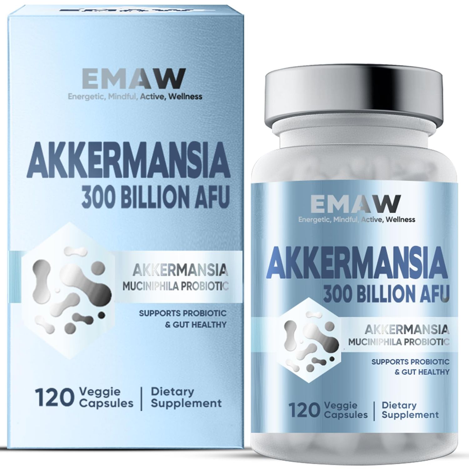 EMAW 300 Billion AFU Akkermansia Probiotic 120 Capsules, GLP-1 Supplement for GLP-1 Increases, Digestive Enhances, Immune Overall Health Supports, Daily Probiotic Supplies for Women Men