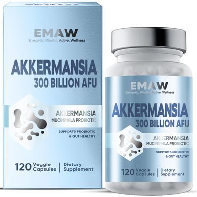 EMAW 300 Billion AFU Akkermansia Probiotic 120 Capsules, GLP-1 Supplement for GLP-1 Increases, Digestive Enhances, Immune Overall Health Supports, Daily Probiotic Supplies for Women Men