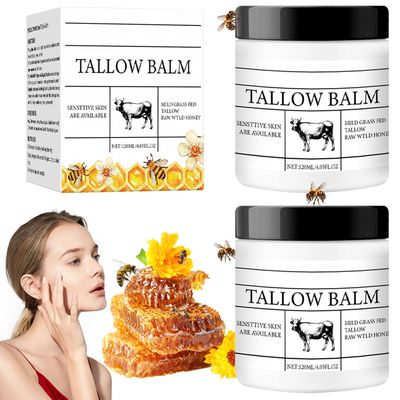 OZZKSO Beef Tallow for Skin, Tallow Honey Balm, Tallow Face Moisturizer, Organic Grass Fed Whipped Beef Tallow with Honey Beeswax, Deeply Moisturizing for Face Body, Unscented Fast Absorption