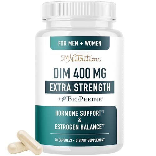 DIM Supplement 400MG Extra Strength Hormone Balance for Men and Women Menopause, Acne, Hot Flashes Relief, Prostate Support Antioxidant Support Soy-Free, Gluten-Free SMNutrition 90 Ct.