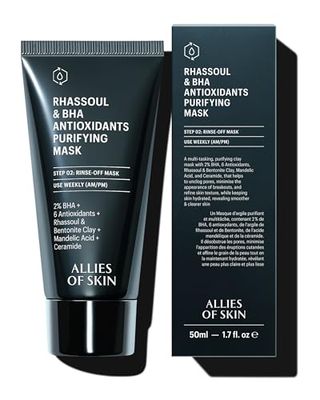 Allies of Skin 2 BHA Rhassoul Clay Face Mask Weekly Treatment to Reduce Pores and Blemishes Control Breakouts, Acne and Blackheads Hydrate and Retain Moisture (1.7 oz)