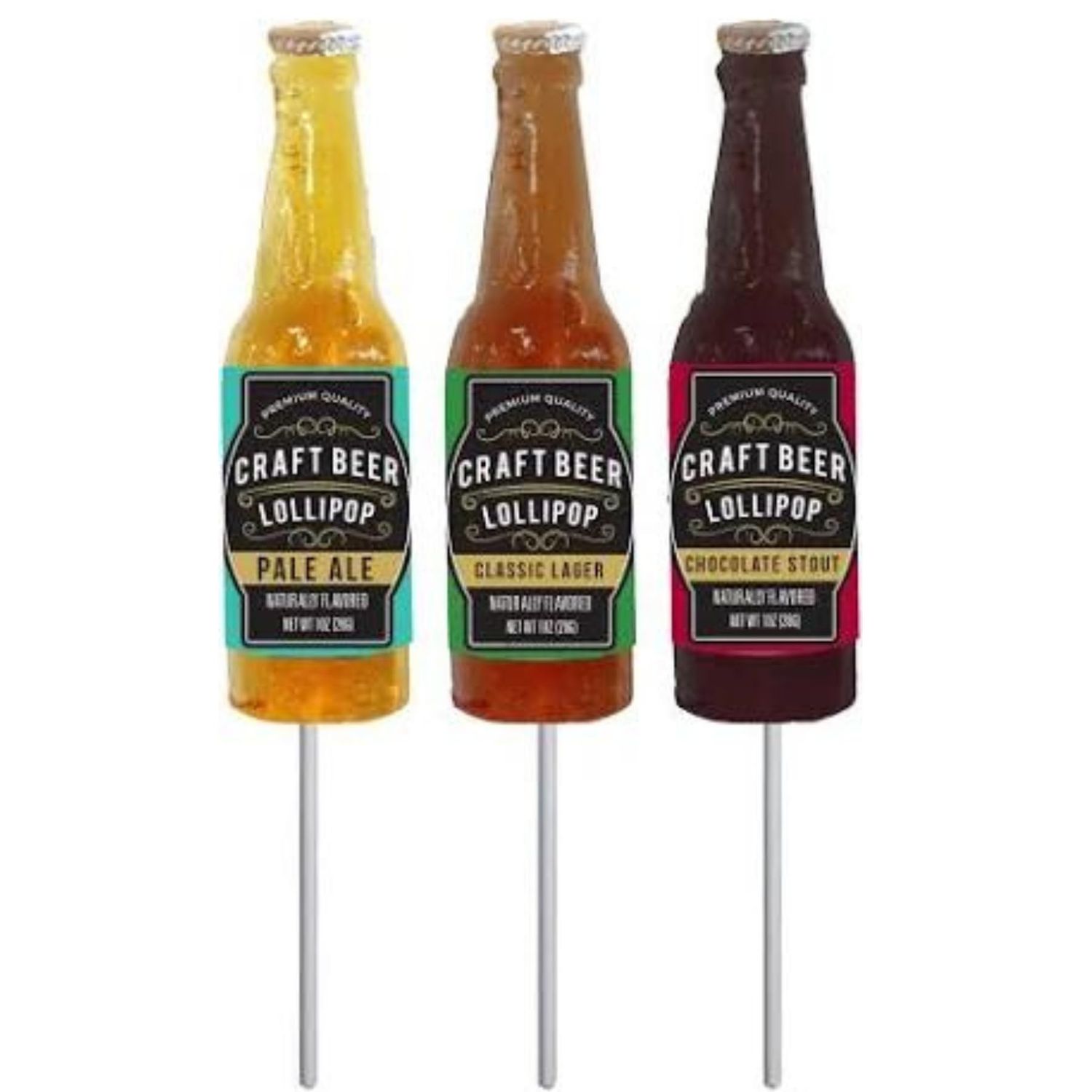 Handcrafted Craft Beer Bottle Lollipops 3 Unique Flavors: Pale Ale, Classic Lager, Chocolate Stout Father&#39;s Day, New Dad Gift for Dad or Husband, No Alcohol