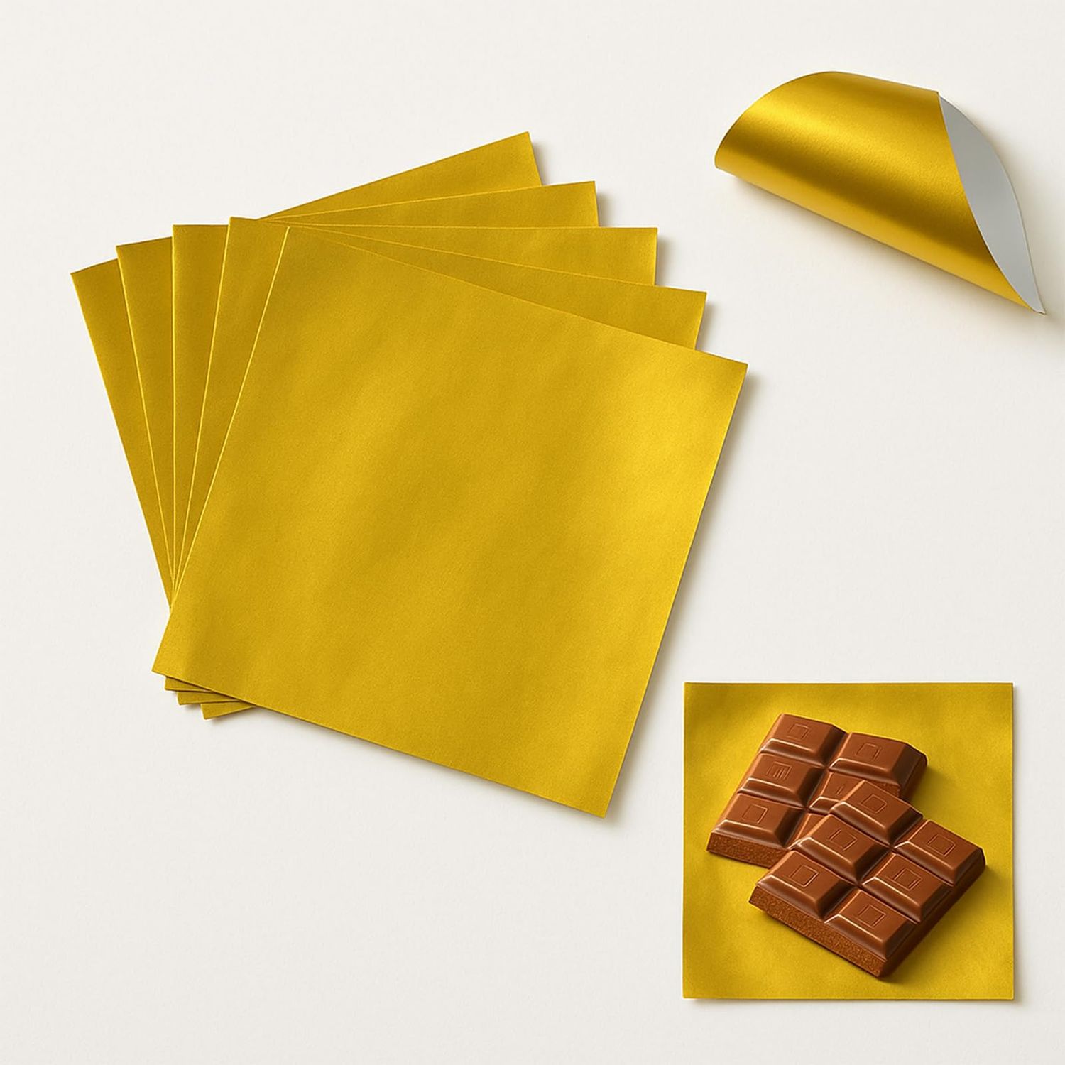 JKGOO 100PCS 11.8 x9.8 Large Dubai Chocolate Bar Wrappers,Square Candy Bar Wrappers, Chocolate Bar Gold Aluminum Foil Wrapper for Halloween, Christmas,Birthday Party Gifts (100)