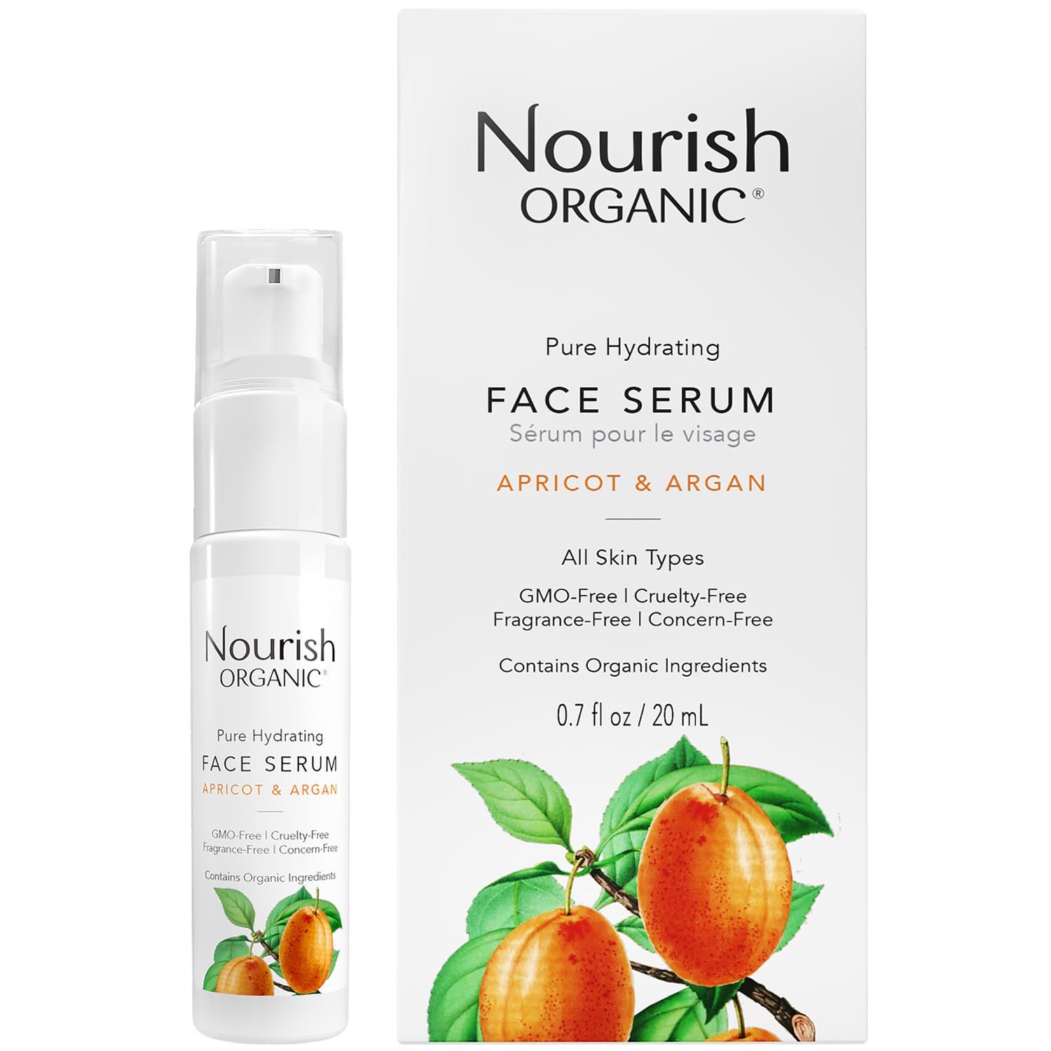 Nourish Organic Face Serum, Apricot Argan - Pure Hydrating Facial Serum with Vitamin C and Vitamin A Washable Cotton Round