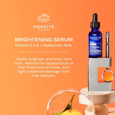 Odacite Brightening Vitamin C Hyaluronic Facial Serum - Anti-Aging Facial Serum Targets Loss of Firmness Dark Spots - Squalane, Vitamin E Neroli Floral Water for Smooth Skin - 1 Fl Oz