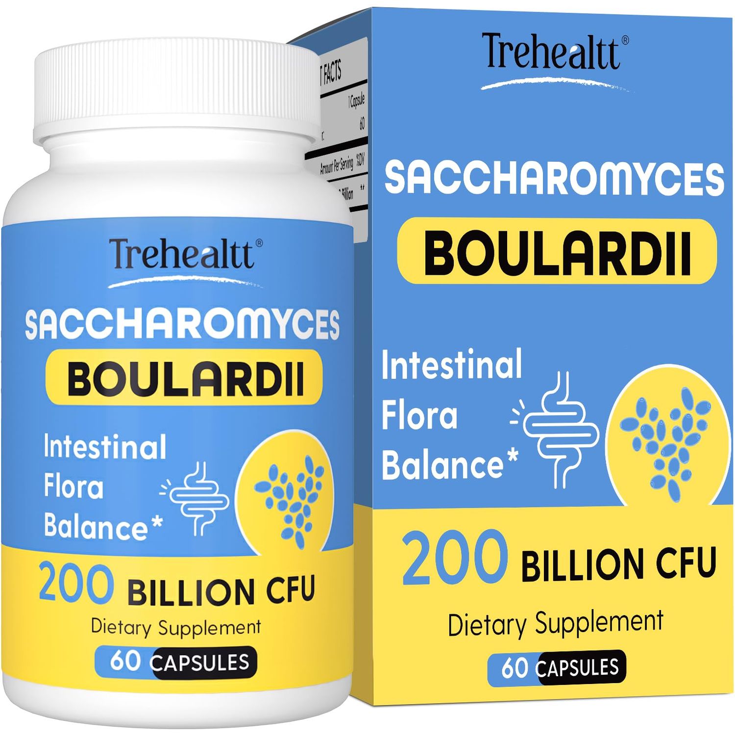 Saccharomyces Boulardii Probiotics 200 Billion CFUs, Clinically-Studied Probiotic for Women Men Yeast for Intestinal, Gut, Immune Digestive Health, Acid Resistant Shelf-Stable, 60 Days Supply