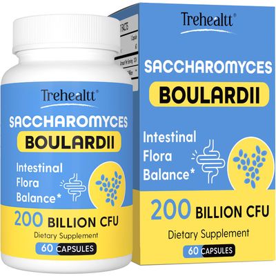 Saccharomyces Boulardii Probiotics 200 Billion CFUs, Clinically-Studied Probiotic for Women Men Yeast for Intestinal, Gut, Immune Digestive Health, Acid Resistant Shelf-Stable, 60 Days Supply