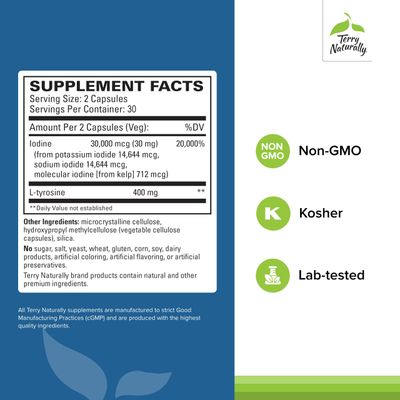 Terry Naturally Thyroid Care - Immune Health Energy Support Formula - Nutritional Supplement with Iodine for Thyroid Health Support - Wellness Supplement with L-Tyrosine - 60 Capsules
