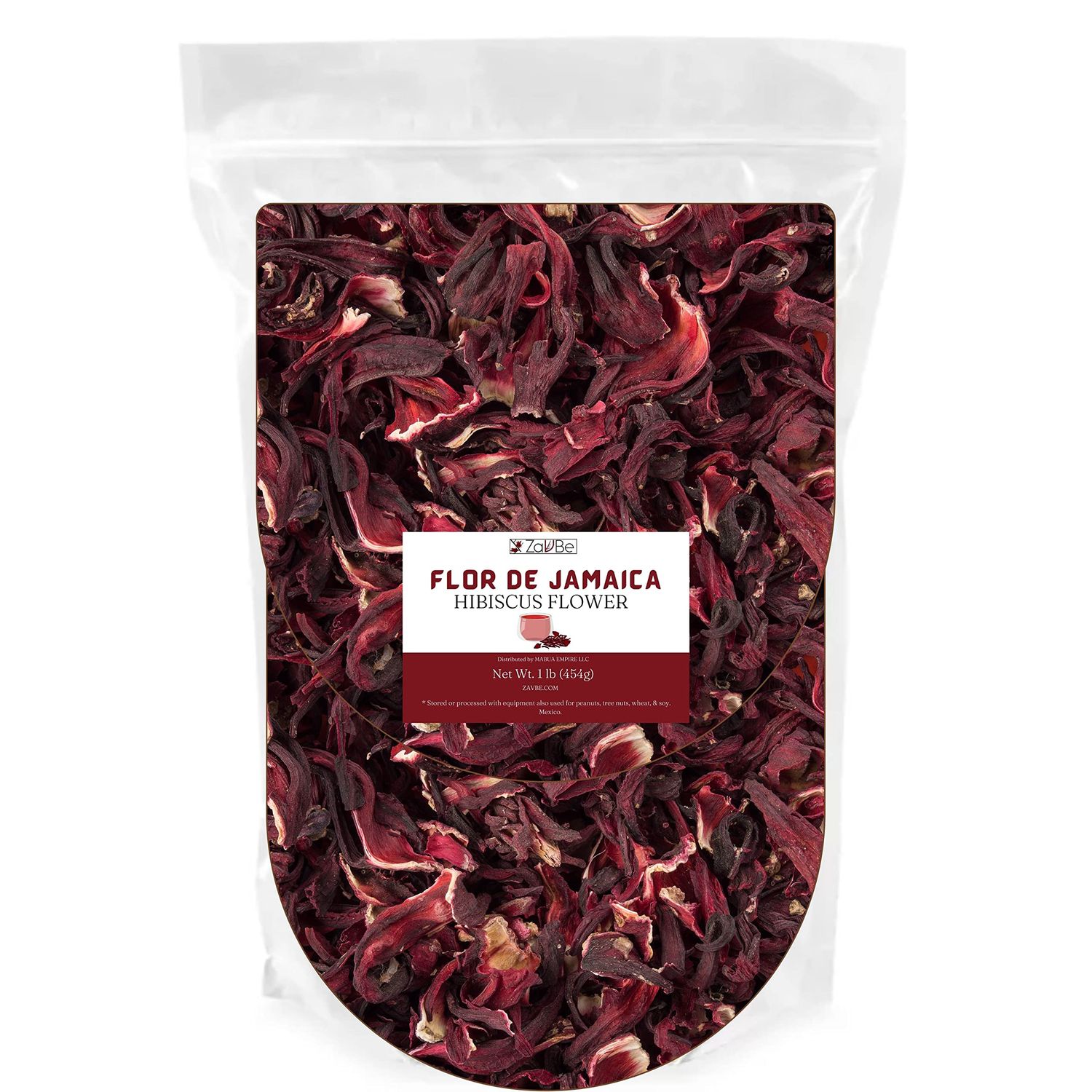 ZAVBE Hibiscus Tea 1lbs Dried Hibiscus Flower Perfect for Hibiscus Tea loose leaf, Flor de Jamaica, Cut and Sifted Packaged in Resealable Bag Hot Iced Tea, Whole Flowers and Petals. (16, Ounces)