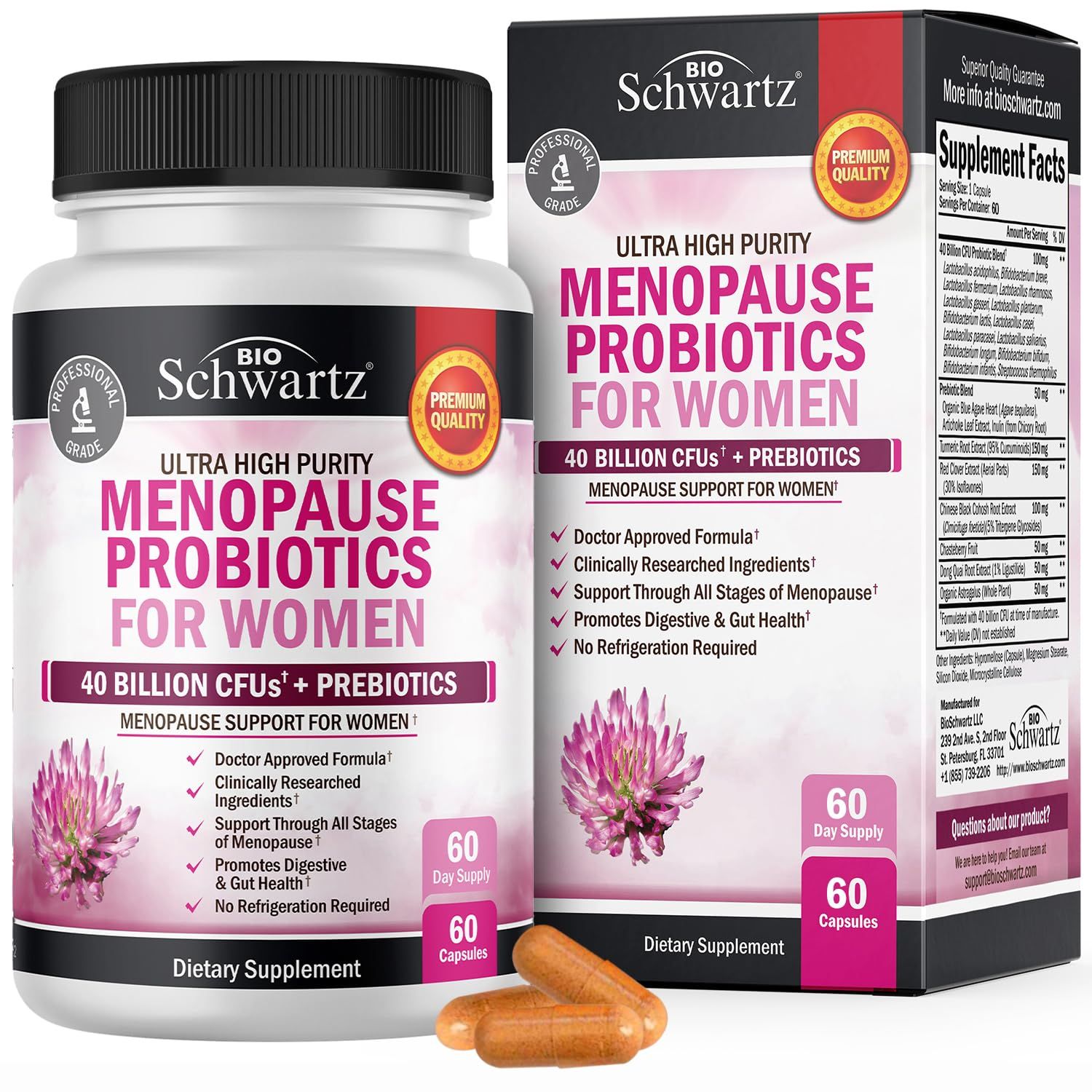 Menopause Supplements for Women - 40 Billion CFU Menopause Probiotics for Women - Support for Hot Flashes Night Sweats Mood Swings and Balance - Non-GMO, 60 Easy-Swallow Capsules, 60 Servings