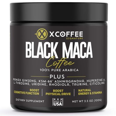 X COFFEE Instant Black Maca Coffee for Men and Women - Maca Coffee Powder - Instant Coffee Blend with Maca Root, Ashwagandha, Ginseng, Huperzine A, Rhodiola, Taurine, Uridine, Citicoline L-Tyrosine