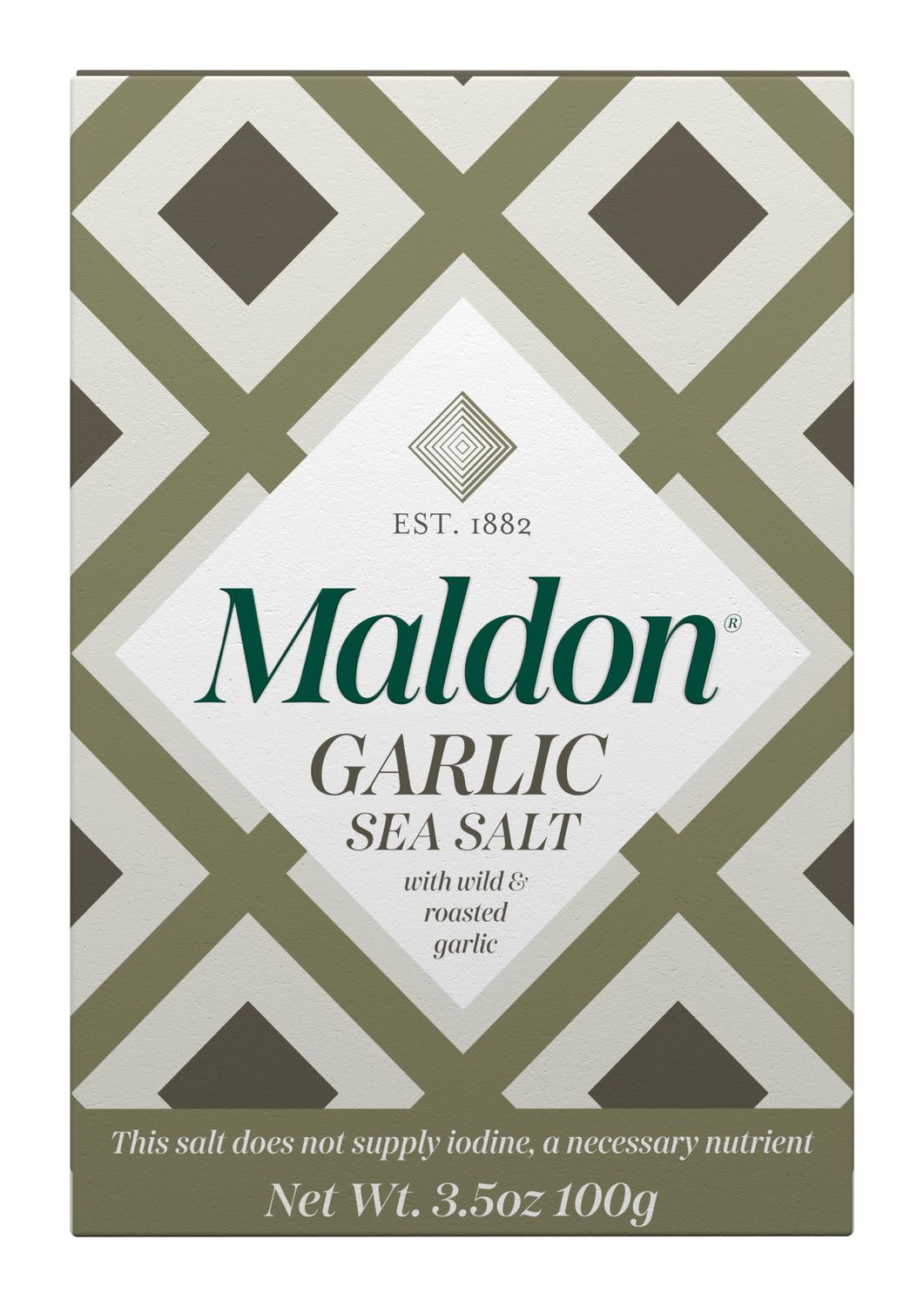 Maldon Garlic Sea Salt Flakes. Hand harvested flakes expertly blended with wild and roasted garlic for a wonderfully fragrant taste.