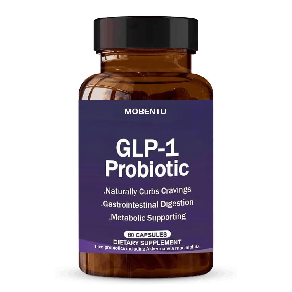 MOBENTU GLP-1 Probiotic with Akkermansia, GLP-1 Supplement with 500M AFU Multi-Strain Probiotic, Improve GLP-1 Levels Overall Wellness, Digestive Gut Health for Women Men - 60 Capsule