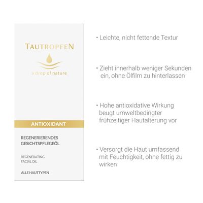Tautropfen natural cosmetics regenerating facial care oil (35 ml), light texture, quickly absorbed, with coenzyme Q10 amaranth oil, anti-aging facial oil for all skin types