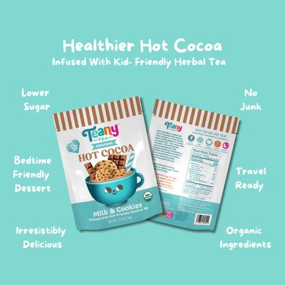 Teany Tea Organic Milk Cookies Hot Cocoa - Everyday Hot Cocoa, Delicious, Kid Friendly, Tea Infused, Bedtime Dessert, Travel Ready, Hot Cocoa On The Go, 6 Individual Sticks Per Pouch