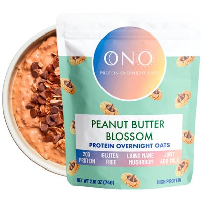ONO Overnight Oats - Chocolate Peanut Butter Protein Oatmeal (6 Pack)- 20g Whey Protein Powder, High Fiber, Low Sugar, Organic Gluten-Free Overnight Oats, Breakfast Meal, Lions Mane Mushroom On The Go