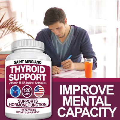 Saint Mingiano Thyroid Support Supplement with Iodine 120 Capsules to Help Body Mass Improve Energy, Cardiovascular, Energy Focus Formula 14 Natural Vitamins