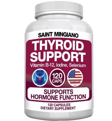 Saint Mingiano Thyroid Support Supplement with Iodine 120 Capsules to Help Body Mass Improve Energy, Cardiovascular, Energy Focus Formula 14 Natural Vitamins