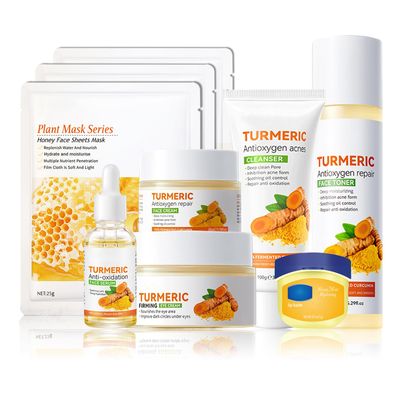 Turmeric Skin Care Set,Facial Kit with Facial Cleanser,Toner,Eye Cream,Face Serum,Honey Lip Balm,Face Cream,Lotion 3PCS Honey Mask,Travel Skincare Kit for Women (9PCS)