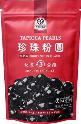 52USA Boba Tapioca Pearl, Black Sugar Flavor, Fresh Bubble Tea Pearl, 8.8 Oz (250 g), Black Tapioca Pearl For Bubble Tea, Ready in 5 Minutes (Pack of 1)