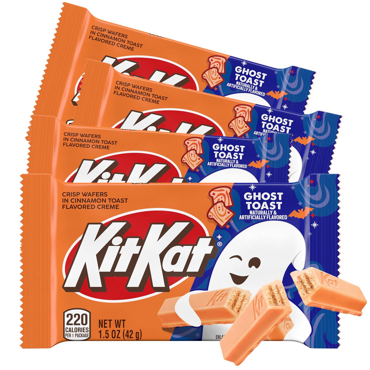 KittKat Ghost Toast Cinnamon Flavored Creme Wafer Full Size - 4 Count Individually Wrapped Halloween Chocolate Candy Bars for Party Favors, Trick-or-Treats Spooky Snacks - 1.5 oz Bars