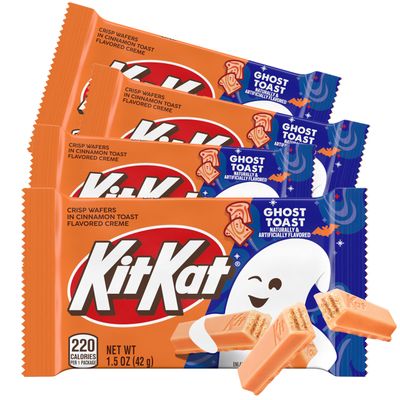 KittKat Ghost Toast Cinnamon Flavored Creme Wafer Full Size - 4 Count Individually Wrapped Halloween Chocolate Candy Bars for Party Favors, Trick-or-Treats Spooky Snacks - 1.5 oz Bars