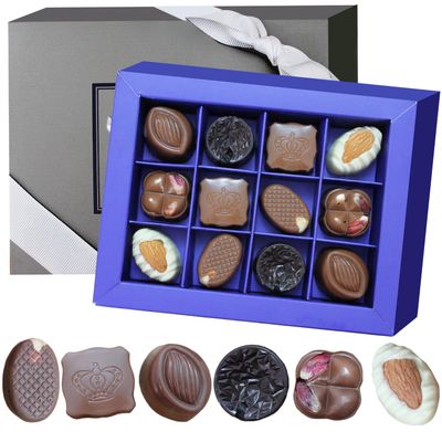 Valentine s Day Chocolate Gift Box - 12 Handmade Artisan Chocolates, Milk, Dark White Varieties with Nuts Fillings, Elegant Packaging for Him or Her, Perfect Romantic Gift for Love Appreciation