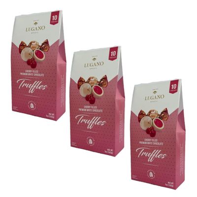 Lugano Premium White Chocolate Cherry Flavored Filling Truffles - Pack of 3 - Delicious and Decadent Chocolate - Perfect for Sharing with Friends and Family - 10 Truffles Per Box