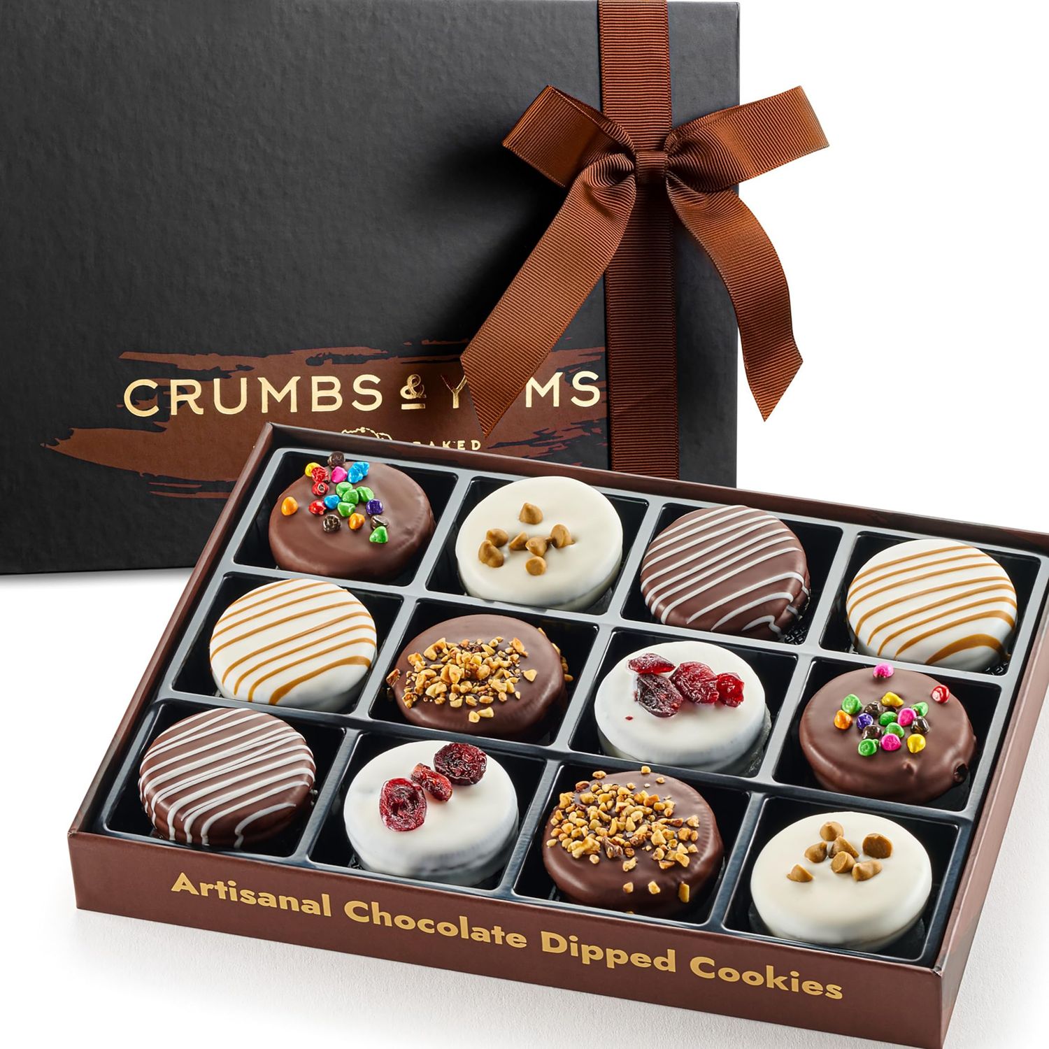 Mothers Day Cookies Gift Basket - 12 Gourmet Chocolate Covered Sandwich Cookies with Assorted Toppings - Assorted Food Gift Box for Fathers Day, Mothers Day, Family, Sympathy, Men Women.