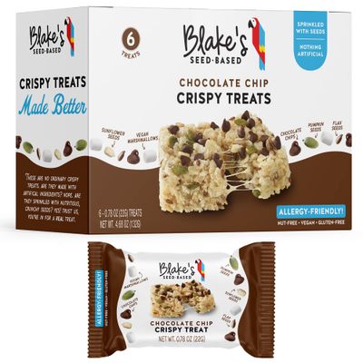 Blake s Seed Based Crispy Treats - Chocolate Chip (6 Count), Nut Free, Gluten Free, Dairy Free Vegan, Healthy Snacks for Kids or Adults, School Safe, Low Calorie Organic Fruit Flavored Snack