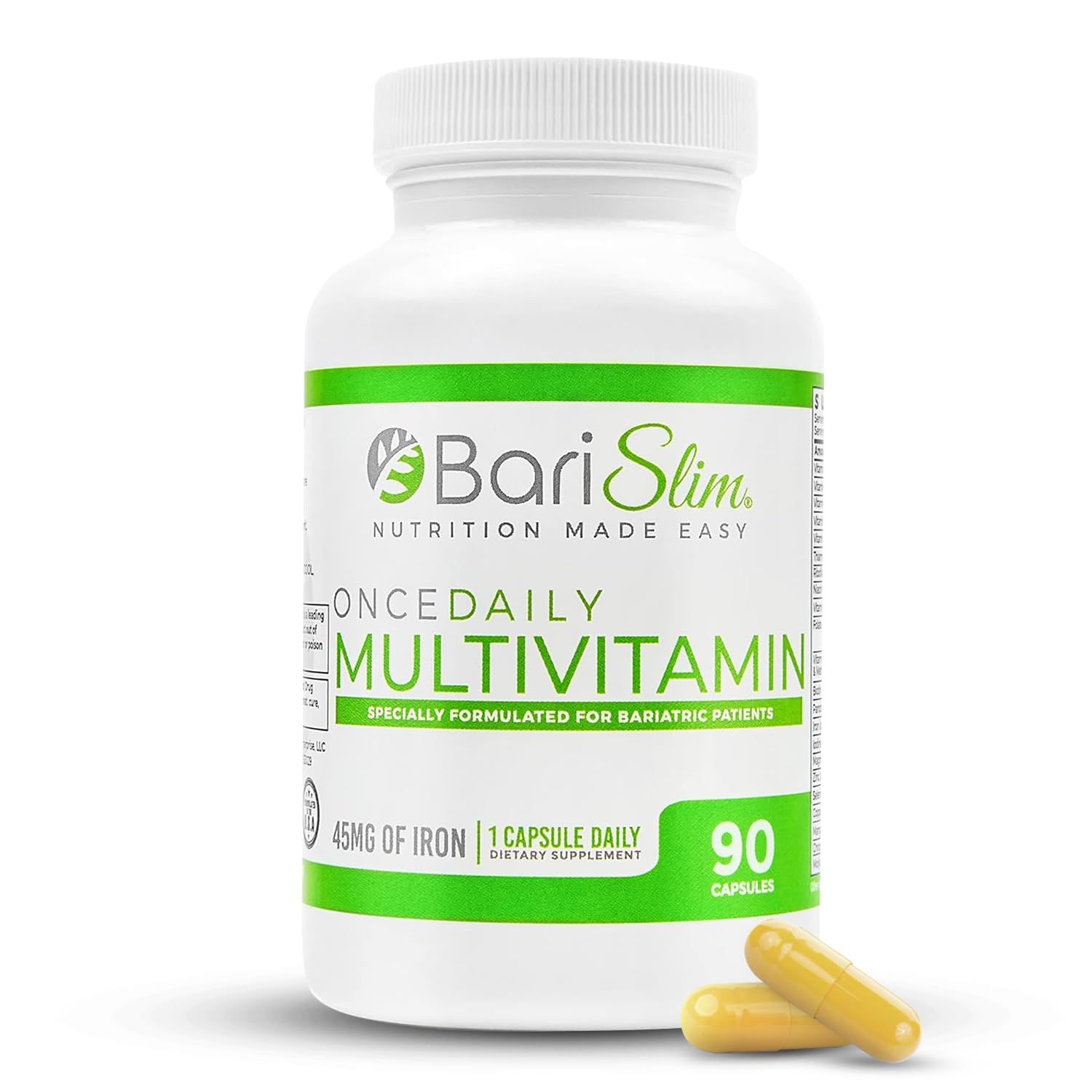 BariSlim Once Daily Bariatric Multivitamin Capsule - 45mg of Iron - Bariatric Vitamin Supplement for Post Bariatric Surgery Including Gastric Bypass Gastric Sleeve 90 Day Supply