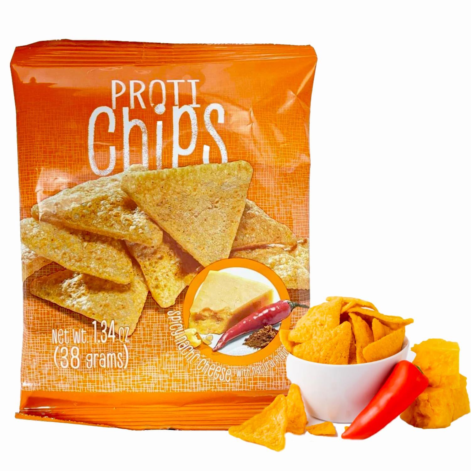 ProtiWise Spicy Nacho Cheese Protein Chips High Protein 15g, High Fiber Gluten-Free, Low Calorie, Low Carb Snack Guilt-Free Healthy Snacks 7Bags