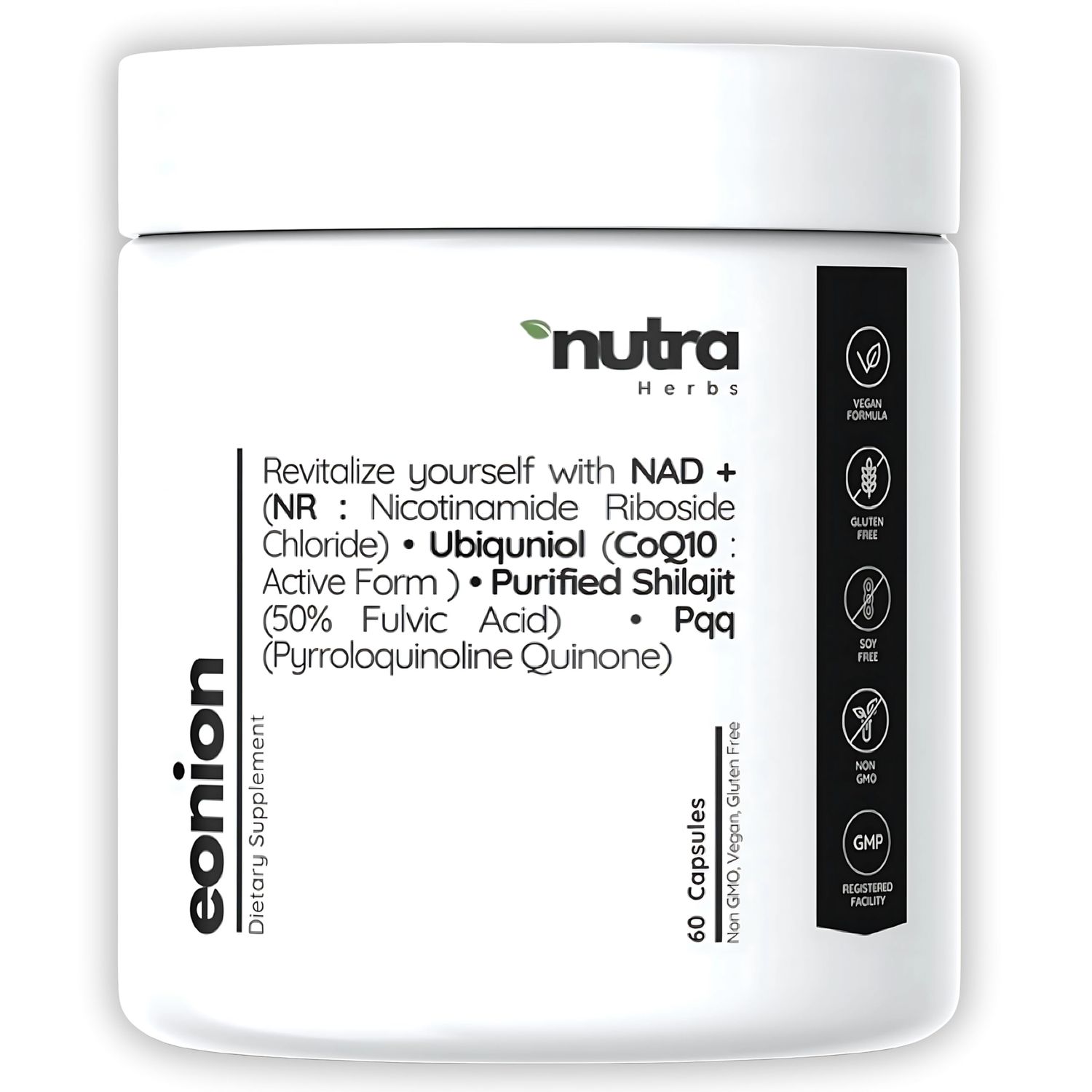 NutraHerbs - NAD CoQ10 PQQ and Shilajit -Superior Bioavailable - Cellular Longevity, Mitochondrial Energy, Heart Brain and Healthy Aging - Nicotinamide Riboside, Ubiquinol - 60 Days Vegan Supply
