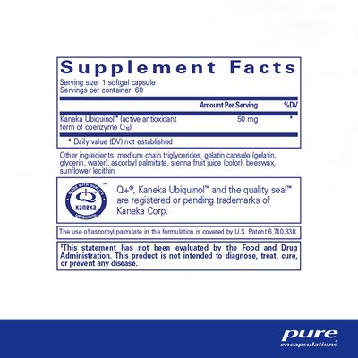Pure Encapsulations Ubiquinol-QH 50 mg Active Form of CoQ10 to Support Immune Health, Cellular Energy, and Cardiovascular Health 60 Softgel Capsules