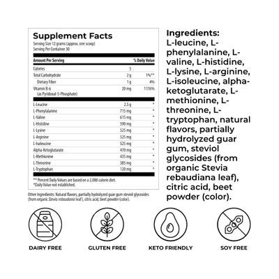 Reignite Wellness by JJ Virgin Amino Power Powder Easy-Absorb Essential Amino Acids with Alpha-Ketoglutarate Workout, Muscles, Metabolism Energy Support Fruit Punch Flavor 30 Servings