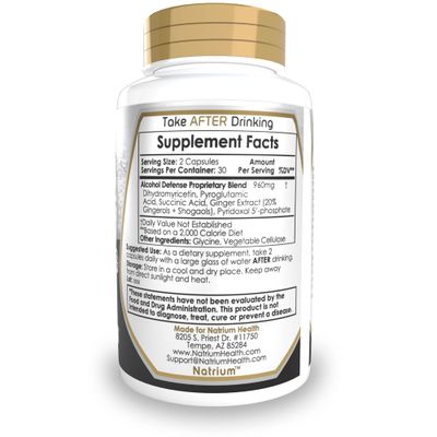 Alcohol Defense Capsules 60 Count Promotes Healthy Alcohol Metabolism Contains Dihydromyricetin, Ginger Extract