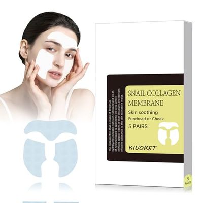 KIUORET Snail Mucin Sheet Mask, 5 Pairs Korean Snail Collagen Face Mask for Forehead or Cheek, Moisturising Mask Anti Wrinkle, Anti Aging, Boosts Elasticity Hydrates for All Skins
