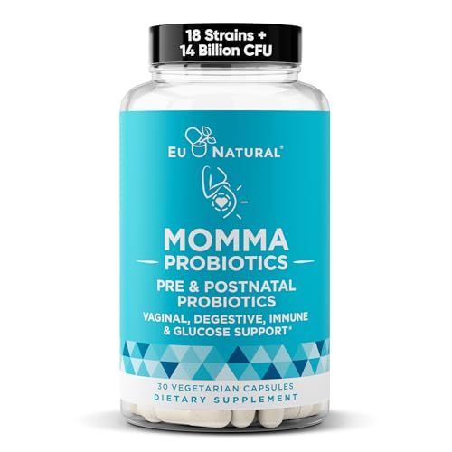 Momma Prenatal Probiotics Mom Baby - Gut and Digestive Postpartum, Nursing, Morning Sickness Pregnancy Relief - 18 Clinically Proven Strains, 14 Billion CFU, Prebiotic - 30 Mini Vegan Capsules