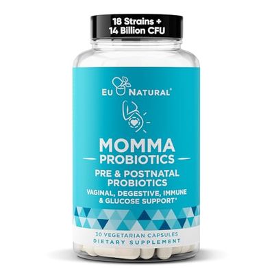Momma Prenatal Probiotics Mom Baby - Gut and Digestive Postpartum, Nursing, Morning Sickness Pregnancy Relief - 18 Clinically Proven Strains, 14 Billion CFU, Prebiotic - 30 Mini Vegan Capsules