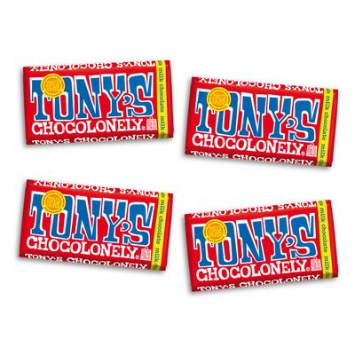Tony&#39;s Chocolonely 32 Classic Milk Chocolate Bar -Rich, Smooth Belgium Chocolate, Perfect Holiday Gift, Chocolate Candy, No Artificial Flavoring, Fairtrade B Corp Certified - 6.35 Oz, 4 Bars