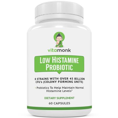 VitaMonk Low Histamine Probiotics Fight Histamine Intolerance and Support Balanced Gut Health - Histamine Free Probiotic for Those Seeking Health Improvements with Histamine Control -60 Capsules