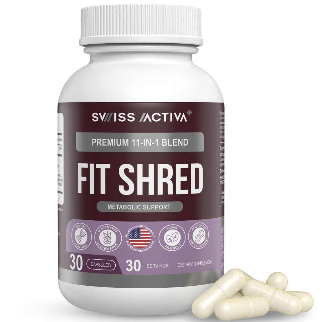 Swiss Activa Fit Shred 11-in-1 Weight Management Herbal Supplement for Energy, Digestive Support Daily Wellness Metabolism Booster Non-GMO, Veg, Natural Ingredients 30-Day Supply