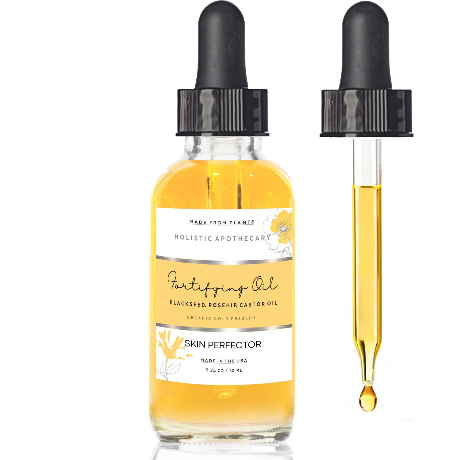 Black Seed, Rosehip Castor Oil Organic Cold Pressed Fortifying Anti Aging Miracle Facial Moisturizer Face Serum Glow Oil Hydrates Dry Wrinkled Skin Premium Natural Skincare Glass Bottle